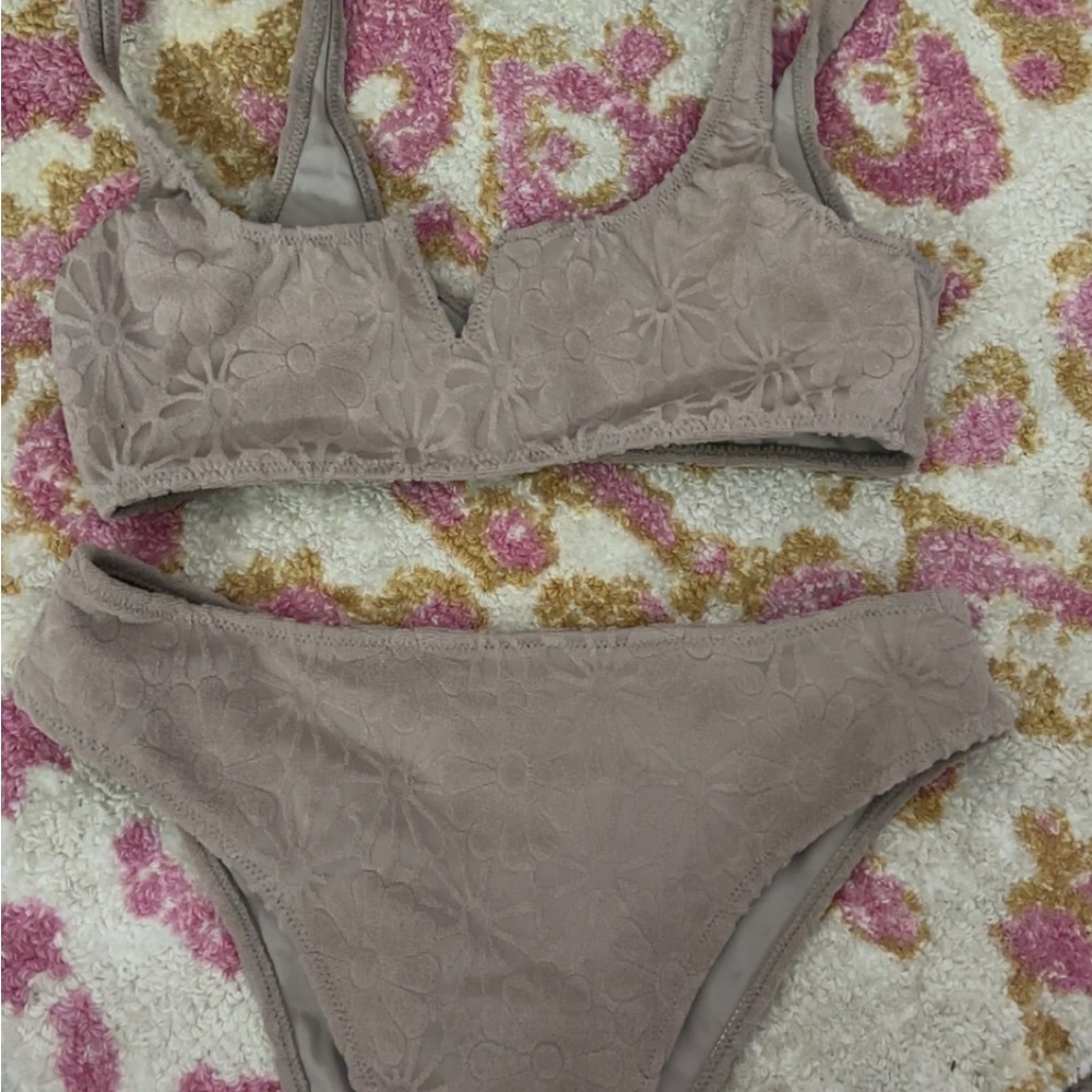 Floral Textured Bikini Set in Taupe